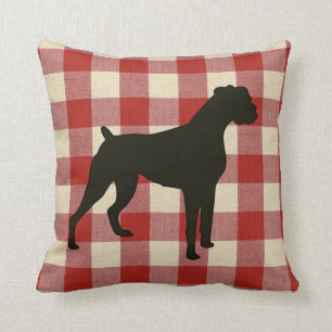 Boxer Dog Red Country Plaid Throw Pillow