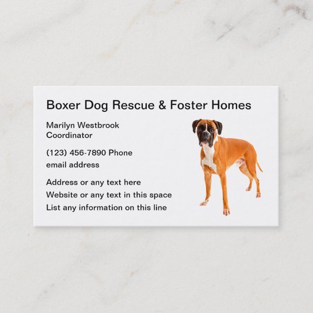 Boxer Dog Rescue And Foster Homes Business Card (Front)
