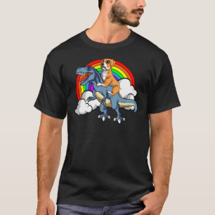Boxer Dog Riding Dinosaur Trex German Deutscher Fu T-Shirt