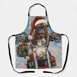 Boxer Dog Riding Motorcycle Christmas  Apron