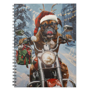 Boxer Dog Riding Motorcycle Christmas  Notebook