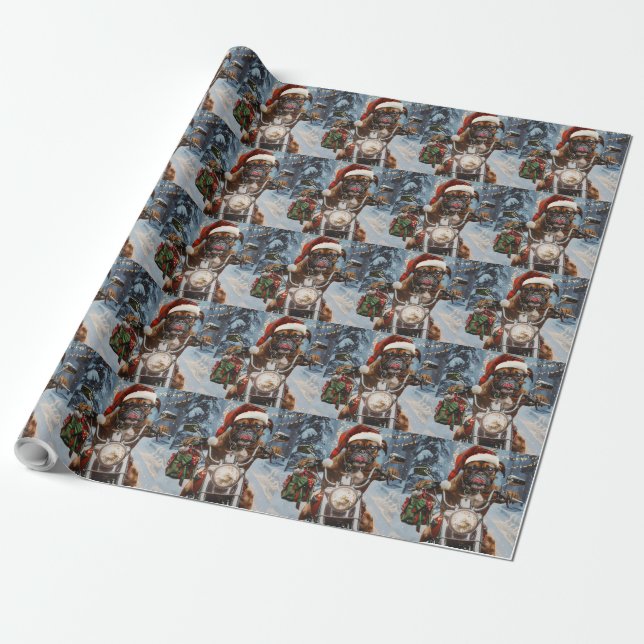 Boxer Dog Riding Motorcycle Christmas  Wrapping Paper (Unrolled)