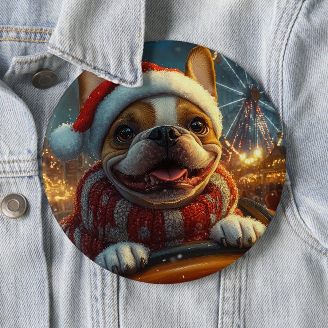 Boxer Dog Roller Coaster Christmas 6 Inch Round Button (In Situ)