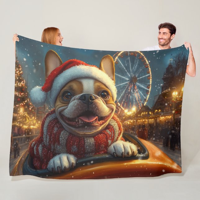 Boxer Dog Roller Coaster Christmas Fleece Blanket (In Situ)