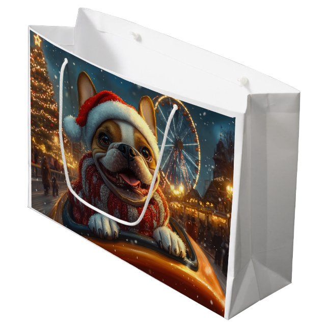 Boxer Dog Roller Coaster Christmas Large Gift Bag (Front Angled)