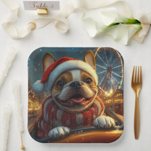 Boxer Dog Roller Coaster Christmas Paper Plate