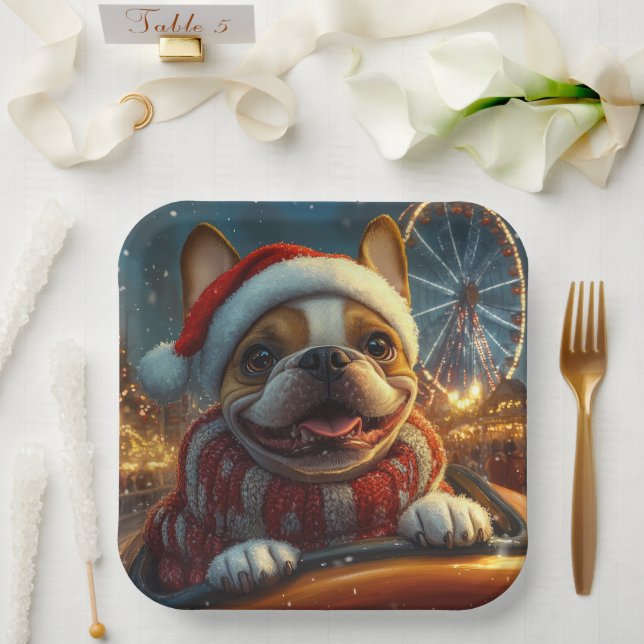 Boxer Dog Roller Coaster Christmas Paper Plate (Wedding)
