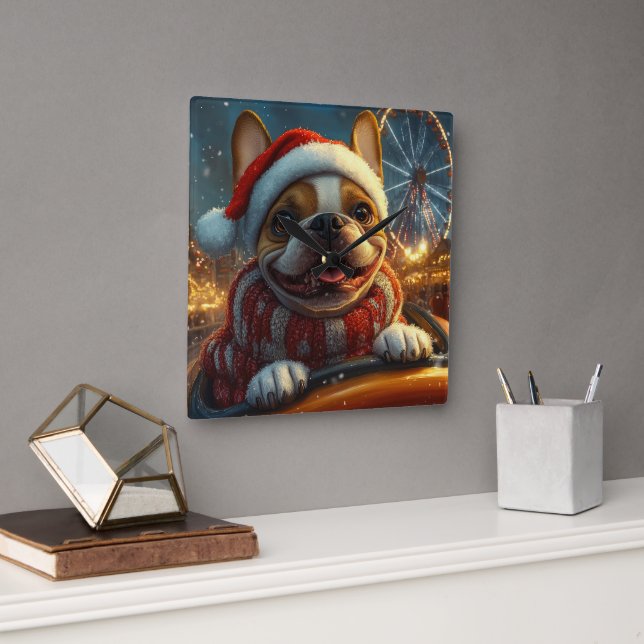 Boxer Dog Roller Coaster Christmas Square Wall Clock (Office)