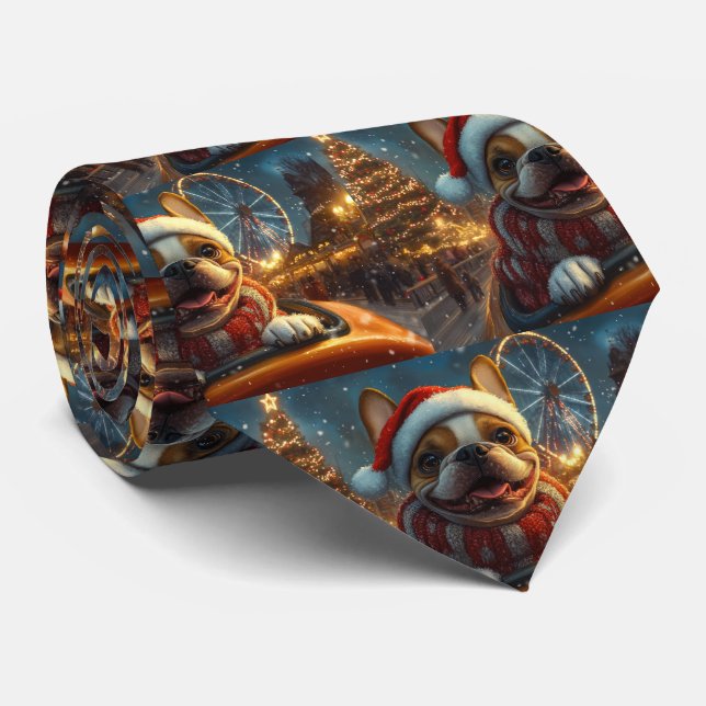 Boxer Dog Roller Coaster Christmas Tie (Rolled)