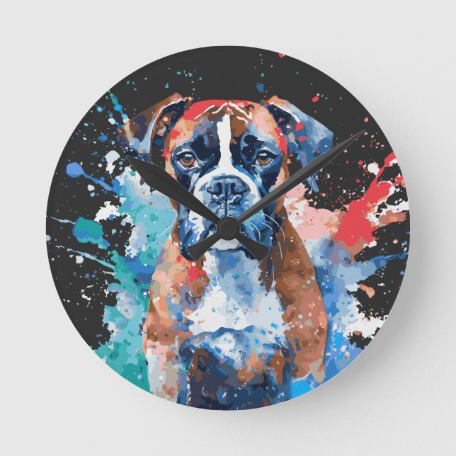 Boxer Dog Round Clock (Front)