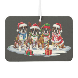Boxer dog Santa hat antlers elf Christmas lights  Air Freshener