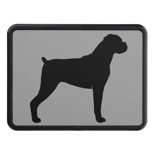 Boxer Dog Silhouette Black and Grey Trailer Hitch Cover (Front)