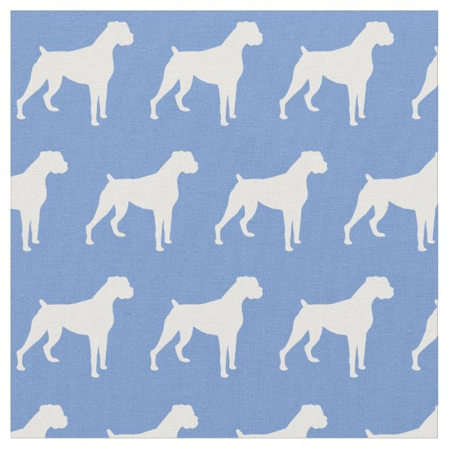 Boxer Dog Silhouette Pet Light Blue Fabric (Close Up)