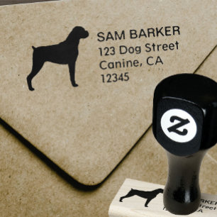 Boxer Dog Silhouette Return Address - Natural Ears Rubber Stamp