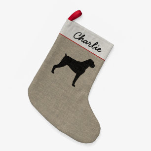 Boxer Dog Silhouette with Natural Floppy Ears Xmas Small Christmas Stocking