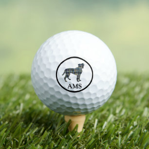 Boxer Dog Silhouette Yellow & Blue Grid Golf Balls