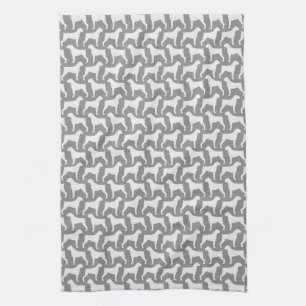Boxer Dog Silhouettes Pattern Grey Kitchen Towel