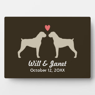 Boxer Dog Silhouettes with Heart and Text Plaque