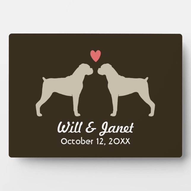 Boxer Dog Silhouettes with Heart and Text Plaque (Front)