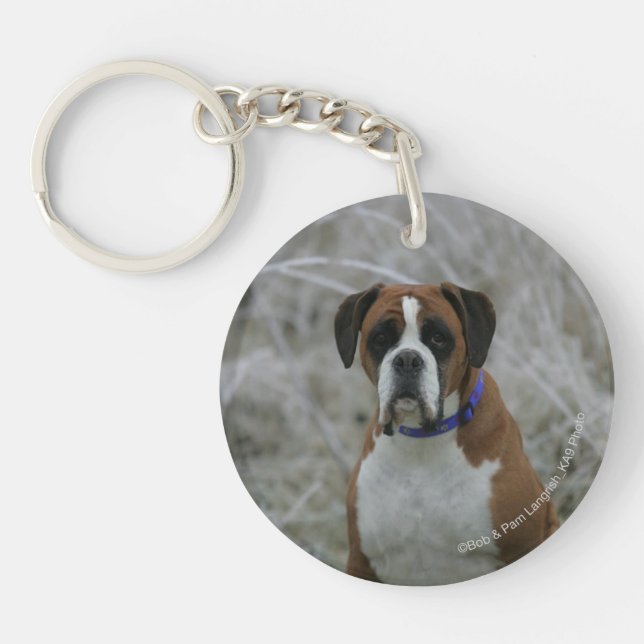 Boxer Dog Sitting in the Frost Keychain (Front)