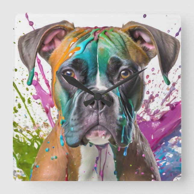 Boxer Dog Square Wall Clock (Front)
