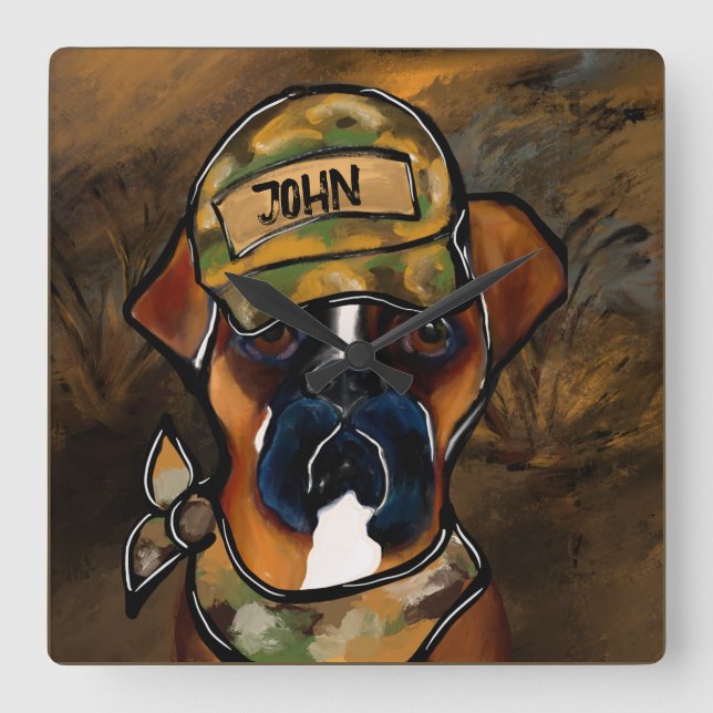 Boxer Dog Square Wall Clock (Front)