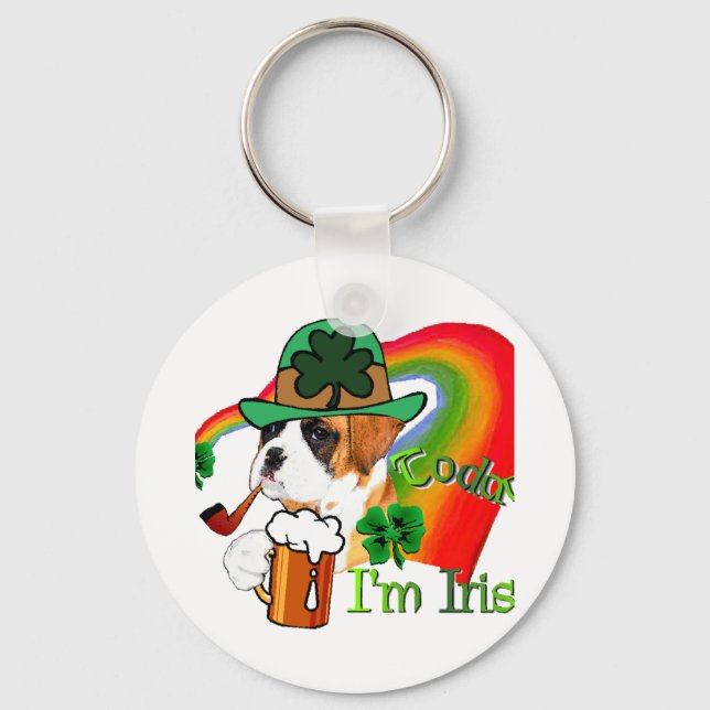 Boxer Dog St Patrick's Day Keychain (Front)