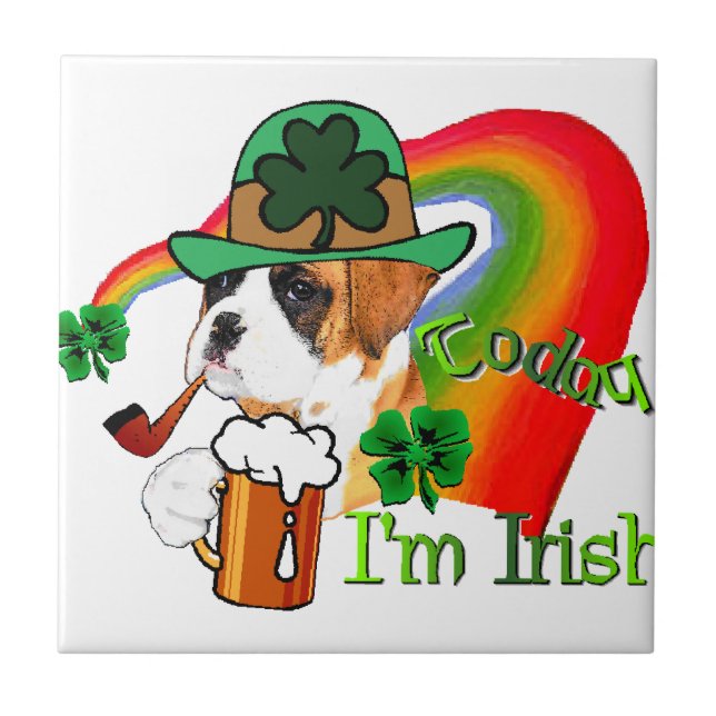 Boxer Dog St Patrick's Day Tile (Front)