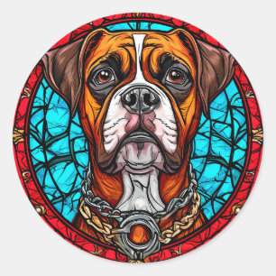 Boxer Dog Stained Glass Classic Round Sticker