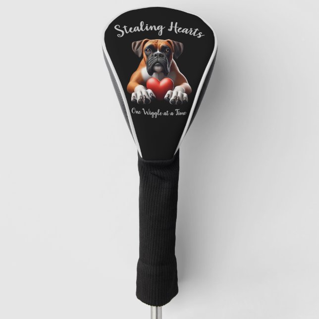 Boxer Dog Stealing Hearts One Wiggle at a Time Golf Head Cover (Front)
