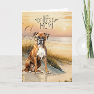 Boxer Dog Sunset Beach Mother's Day Holiday Card