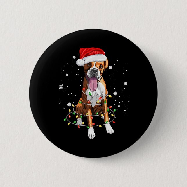 Boxer Dog Tree Christmas Lights Xmas Pajama 2 Inch Round Button (Front)