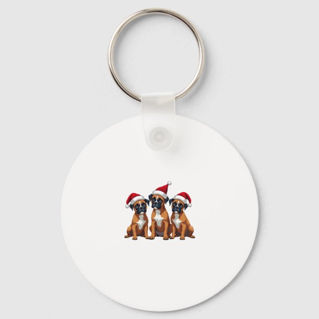 Boxer Dog Ugly Sweater Christmas Light Xmas Pajama Keychain (Front)