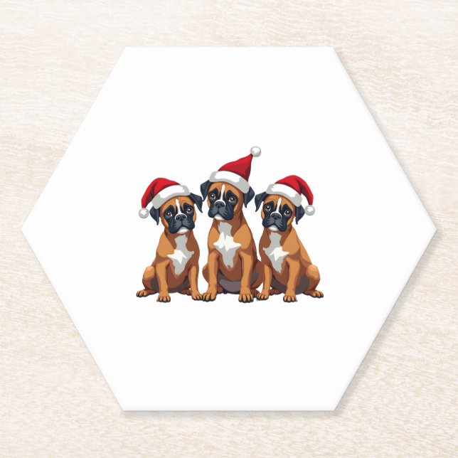 Boxer Dog Ugly Sweater Christmas Light Xmas Pajama Paper Coaster (Front)