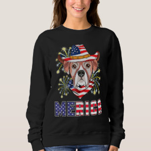 Boxer Dog Us Flag Hat Fireworks Merica 4th Of July Sweatshirt