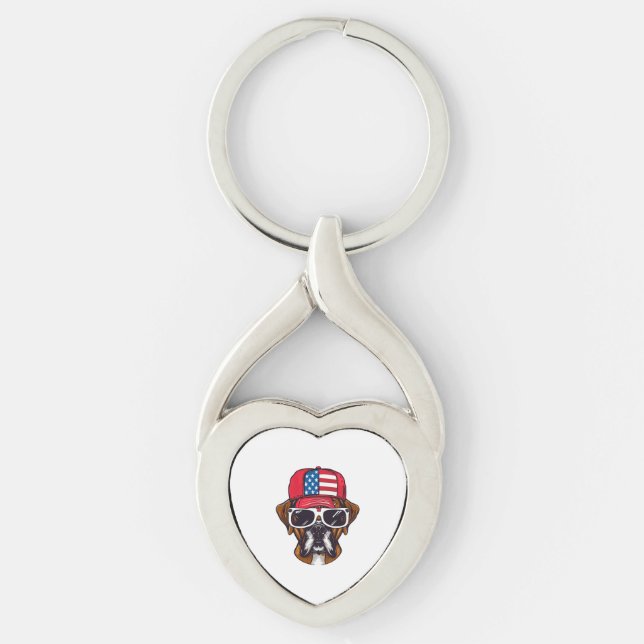 Boxer Dog USA Keychain (Front)