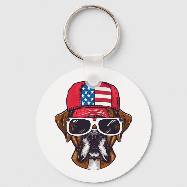 Boxer Dog USA Keychain (Front)
