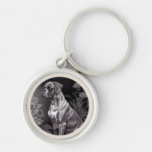 Boxer Dog Vintage Art Silver-coloured Keychain