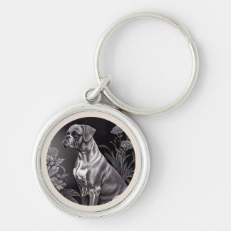 Boxer Dog Vintage Art Silver-coloured Keychain