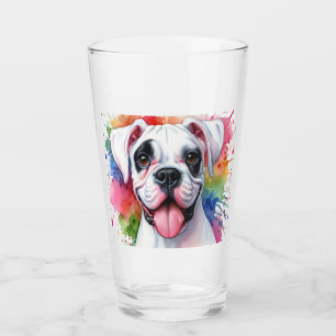 Boxer Dog Watercolor Splashes Glass