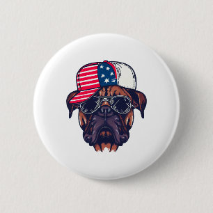 Boxer Dog Wearing White Red Blue 2 Inch Round Button