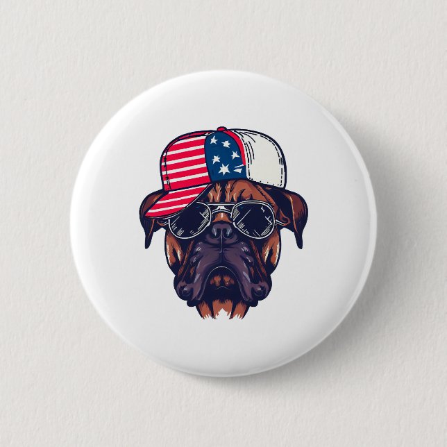 Boxer Dog Wearing White Red Blue 2 Inch Round Button (Front)