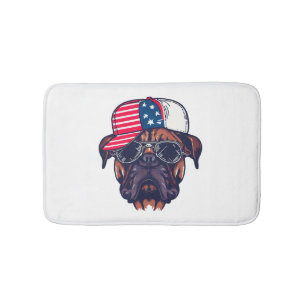 Boxer Dog Wearing White Red Blue Bath Mat