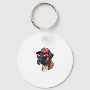 Boxer Dog Wearing White Red Blue Keychain