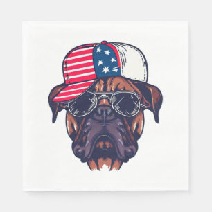 Boxer Dog Wearing White Red Blue Napkin