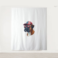 Boxer Dog Wearing White Red Blue