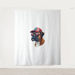Boxer Dog Wearing White Red Blue Tapestry