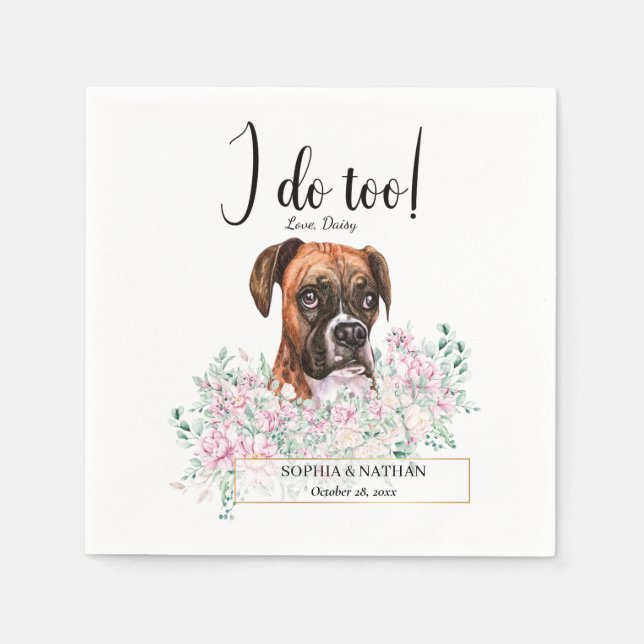 Boxer Dog Wedding Cocktail Napkins (Front)