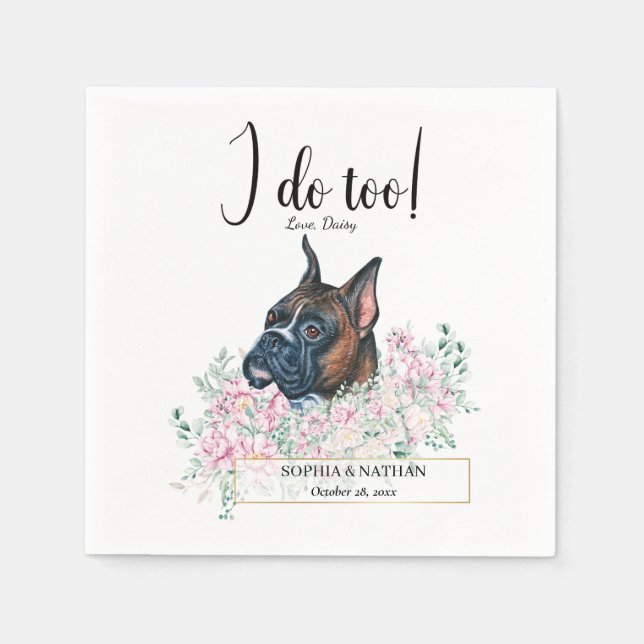 Boxer Dog Wedding Cocktail Napkins (Front)