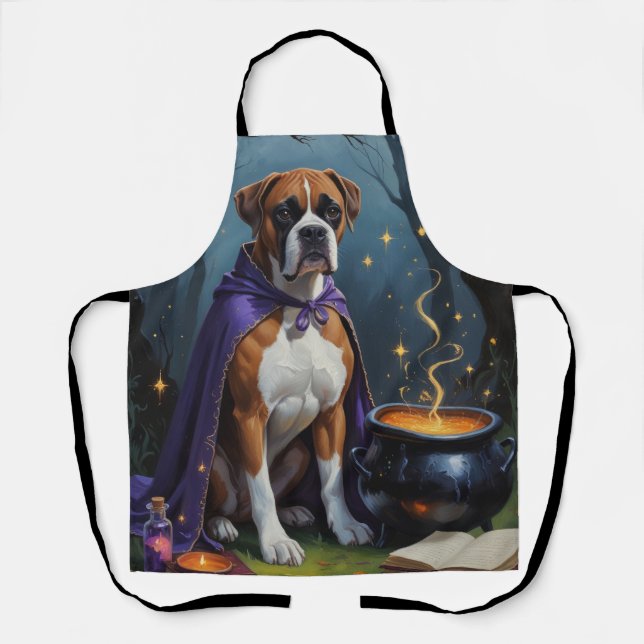 Boxer Dog Whimsical Halloween Painting  Apron (Front)